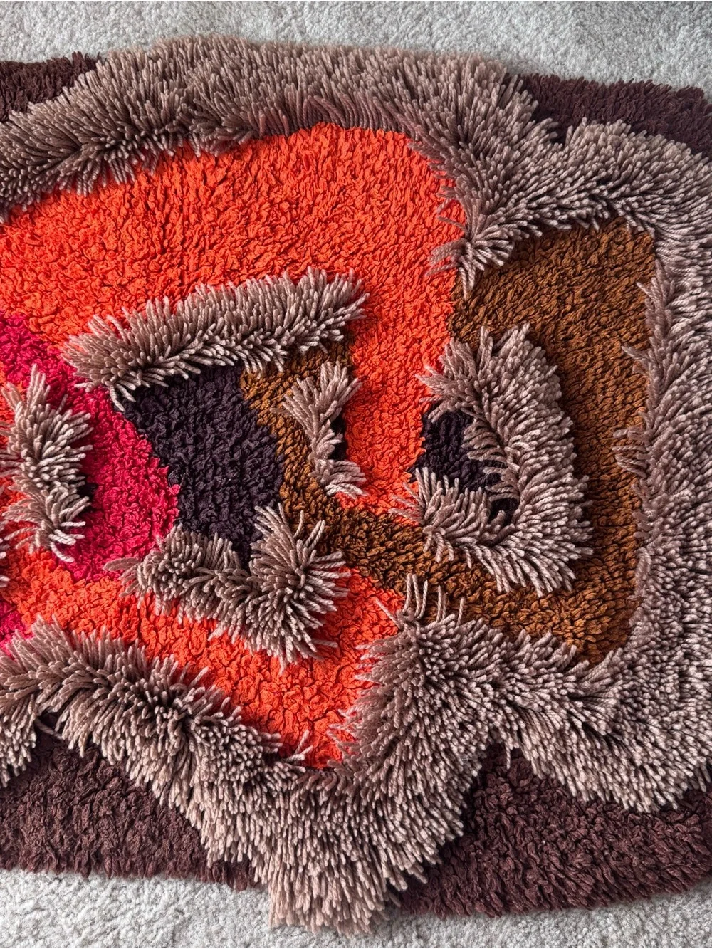 VTG Scandinavian Style Rya Shag Pile Rug Abstract Geometric Art Deco Design 70’s